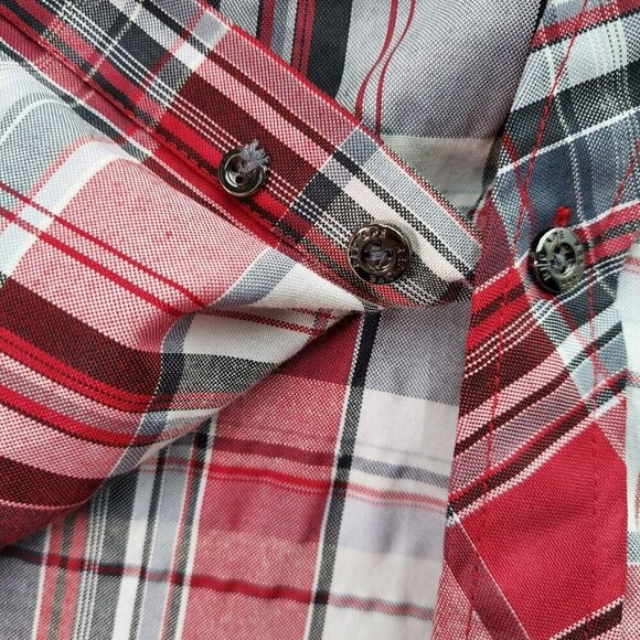 Red Ape Mens Red Plaid Collared Long Sleeve Button Up Shirt  Large - Picture 7 of 14